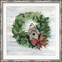 Framed Holiday Wreath III on Wood