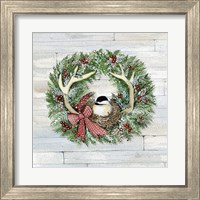 Framed 'Holiday Wreath IV on Wood' border=