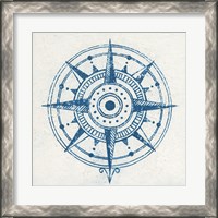 Framed 'Indigo Gild Compass Rose I' border=