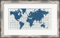 Framed Indigo Gild World Map I