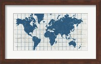 Framed Indigo Gild World Map I
