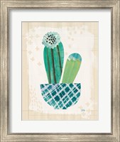 Framed Collage Cactus II on Graph Paper Teal