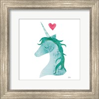 Framed Unicorn Magic II Heart Sq Green