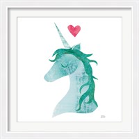 Framed Unicorn Magic II Heart Sq Green