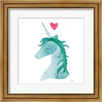 Framed Unicorn Magic II Heart Sq Green