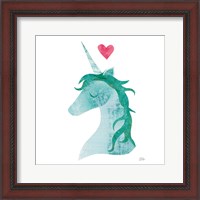 Framed Unicorn Magic II Heart Sq Green