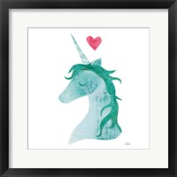 Framed 'Unicorn Magic II Heart Sq Green' border=