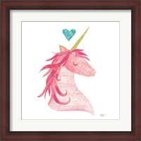 Framed Unicorn Magic II Heart Sq Pink