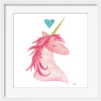 Framed Unicorn Magic II Heart Sq Pink