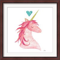 Framed Unicorn Magic II Heart Sq Pink