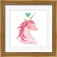 Framed Unicorn Magic II Heart Sq Pink