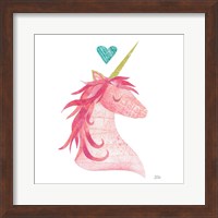 Framed Unicorn Magic II Heart Sq Pink