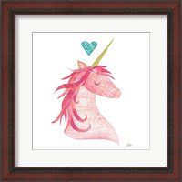 Framed Unicorn Magic II Heart Sq Pink