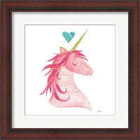 Framed 'Unicorn Magic II Heart Sq Pink' border=