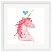 Framed Unicorn Magic II Heart Sq Pink