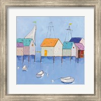 Framed Boat House Row Dark Blue Sky