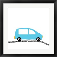 Framed 'Blue Car on Road' border=