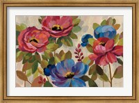 Framed Coral and Blue Flowers