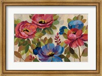 Framed Coral and Blue Flowers