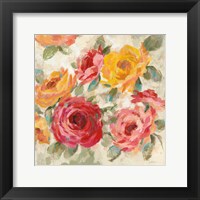Framed Brushy Roses Crop with Teal