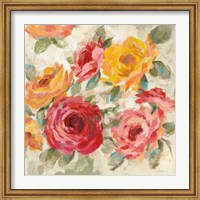 Framed Brushy Roses Crop with Teal