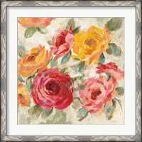 Framed Brushy Roses Crop with Teal