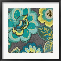 Framed Floral Assortment Teal on Dark Grey Crop I