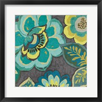 Framed Floral Assortment Teal on Dark Grey Crop I