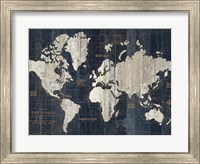 Framed Old World Map Blue Crop