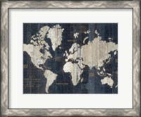 Framed Old World Map Blue Crop