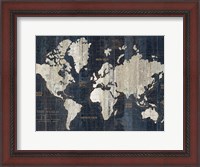 Framed Old World Map Blue Crop