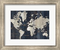 Framed Old World Map Blue Crop