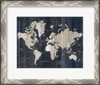 Framed Old World Map Blue v2