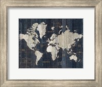 Framed Old World Map Blue v2