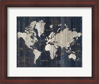 Framed Old World Map Blue v2