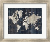 Framed Old World Map Blue v2