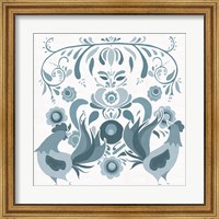 Framed Americana Roosters I Blue