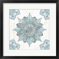 Mandala Morning VI Blue and Gray Framed Print