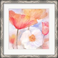 Framed Watercolor Poppy Meadow Pastel I