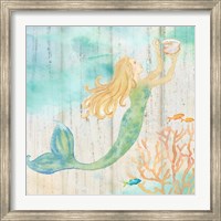 Framed Sea Splash Mermaid Woodgrain I