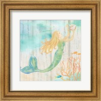 Framed Sea Splash Mermaid Woodgrain I