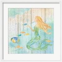 Framed Sea Splash Mermaid Woodgrain II