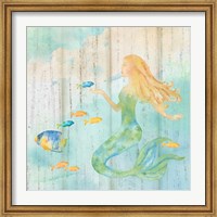 Framed Sea Splash Mermaid Woodgrain II