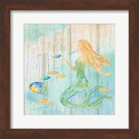 Framed 'Sea Splash Mermaid Woodgrain II' border=