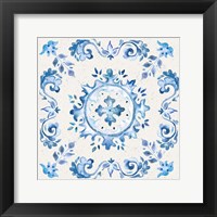 Artisan Medallions White/Blue IV Framed Print