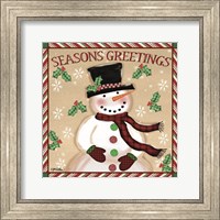 Framed 'Season's Greetings Snowmen I' border=
