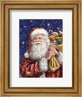 Framed Santa with his sack on Blue