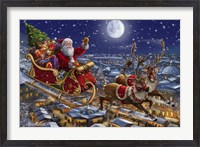 Framed Santa Sleigh and Reindeer in Sky