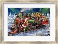 Framed Santa Green /Red Train with toy bears