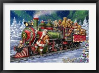 Framed Santa Green /Red Train with toy bears